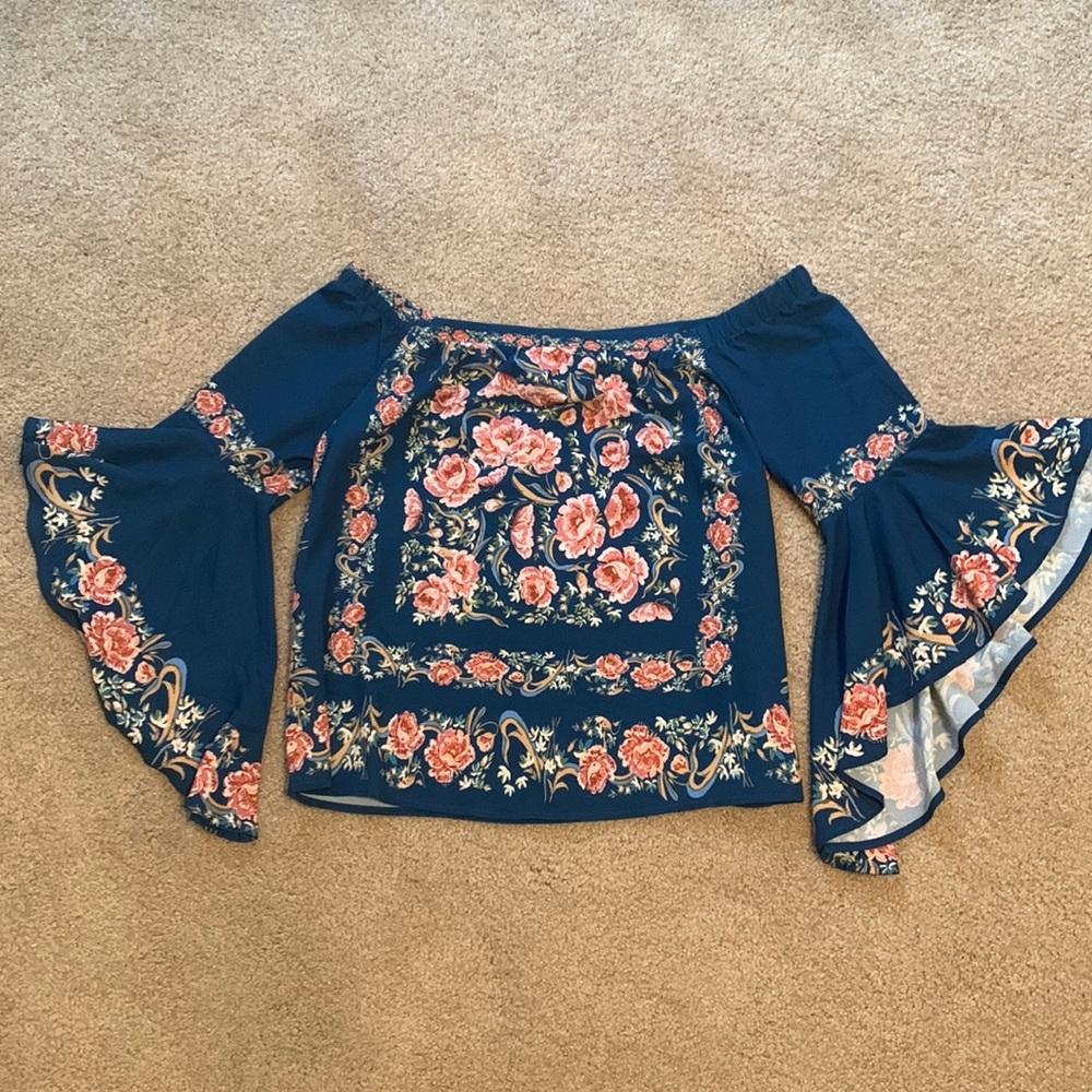 Blue Rain Off-The-Shoulder Top